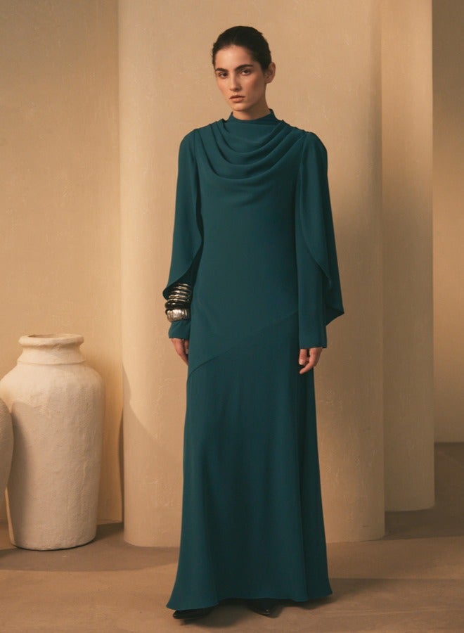 Lichi Maxi dress with high collar and draped bodice - Image 4