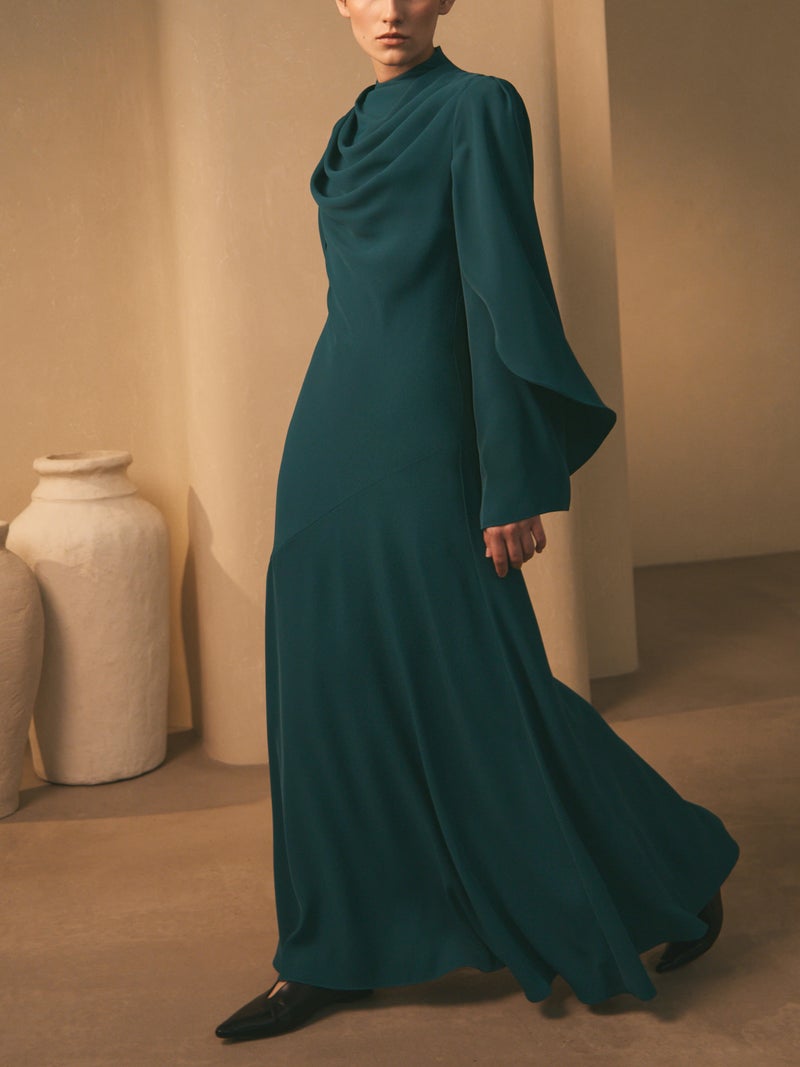 Lichi Maxi dress with high collar and draped bodice - Image 1