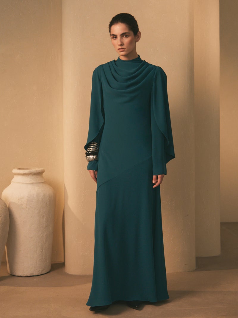 Lichi Maxi dress with high collar and draped bodice - Image 4
