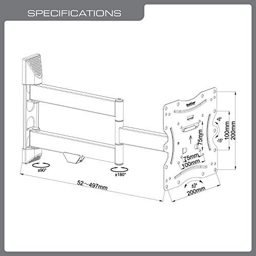 QualGear QG-TM-020-BLK Articulating TV Wall Mount /23-42, Black - Image 3