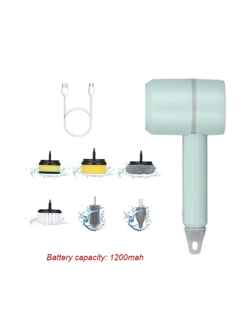 multi functional electric spinning scrubber for cleaning bathtub kitchen electric cleaning brush with 6 brush head rechargeable multifunctional wireless handheld scrubber brush - Image 1