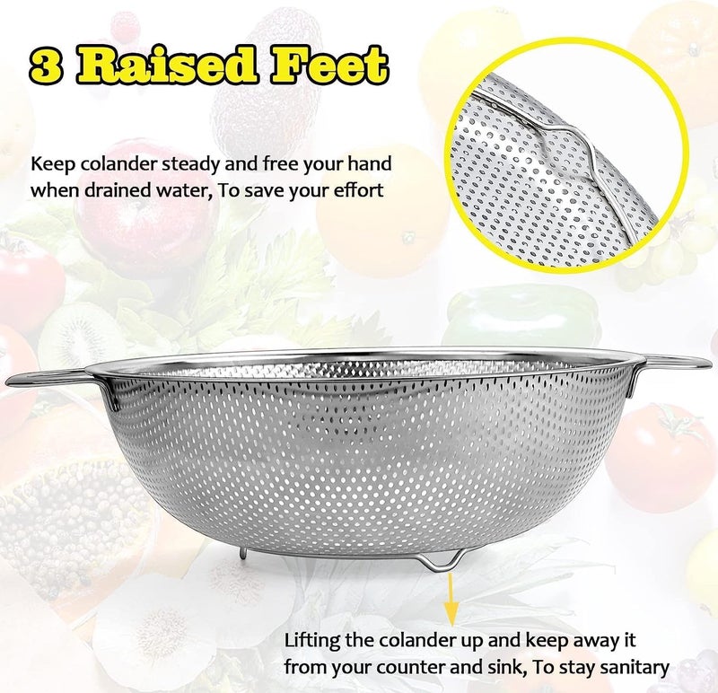 Ketumal 26cm Stainless Steel Rice Washing Bowl for Kitchen Fruit Basket Colander Drainer Bowls with Handle for Kitchen Utensils Strainer for Rice Fruits Vegetable Noodles and Pasta Filter - Image 2