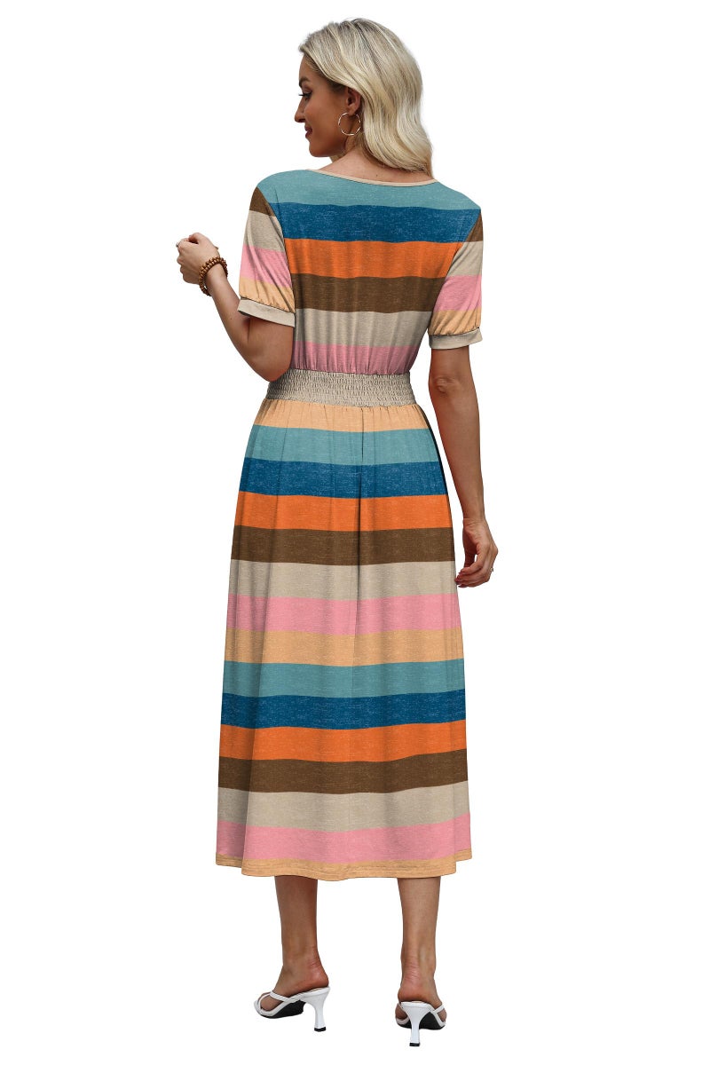 OFEEFAN Beach Maxi Dresses for Women Ladies Summer Midi Sundresses Long Dress Spring Beach Vacation Outfits Cruise Fashion Clothing 2026 Trendy Resort Wear A Line Flowy Western Striped L - Image 5