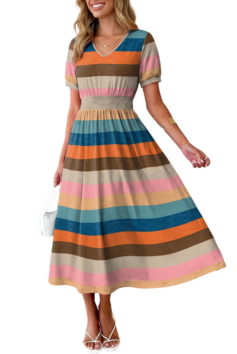 OFEEFAN Beach Maxi Dresses for Women Ladies Summer Midi Sundresses Long Dress Spring Beach Vacation Outfits Cruise Fashion Clothing 2026 Trendy Resort Wear A Line Flowy Western Striped L - Image 2