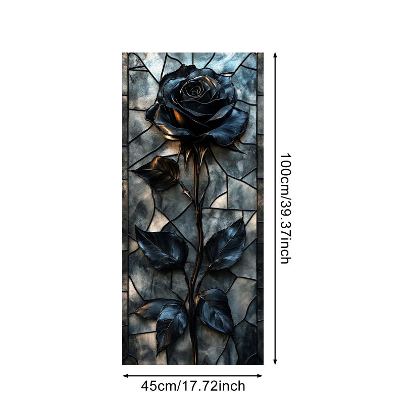 IVN Privacy Window Film Stained Glass Window Cling Blue Rose Design Static Cling Glass Film for Bathroom Kitchen Door Panel 17.7 x 39.3 Inch - Image 3