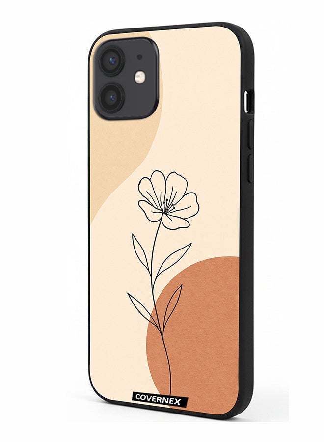 Covernex Apple iPhone 12 Protective Case Cover Printed Featuring Minimalist Wildflower Sketch - Image 1