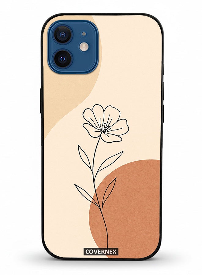 Covernex Apple iPhone 12 Protective Case Cover Printed Featuring Minimalist Wildflower Sketch - Image 2