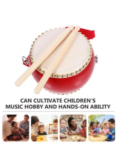 Generic Drum Set for Kids, 15x12cm Wooden Toy Drum with Sticks and Straps, Musical Instrument for Toddlers and Babies, Hand Drum Educational Toy  - Image 2