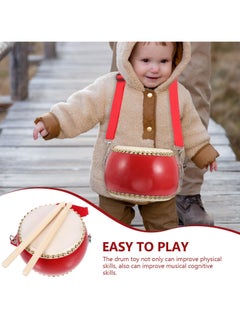 Generic Drum Set for Kids, 15x12cm Wooden Toy Drum with Sticks and Straps, Musical Instrument for Toddlers and Babies, Hand Drum Educational Toy  - Image 3