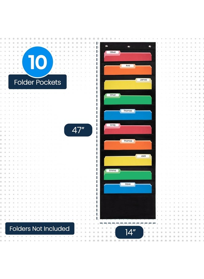 Essex Wares - 10 Pocket File Pocket Chart, Black, 14" Wide X 47" Tall - Versatile Wall Hanging File Folder Organizer For Classroom, Office, Home, And More - Wall Folder Organizer - 10 Pockets  - Image 2