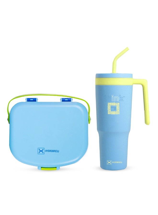 HYDROBREW صندوق غداء بنتو HYDROBREW 4 مقصورات مع زجاجة مياه فولاذية و مجموعة ملعقة وشوكة - كوبالت - Image 1