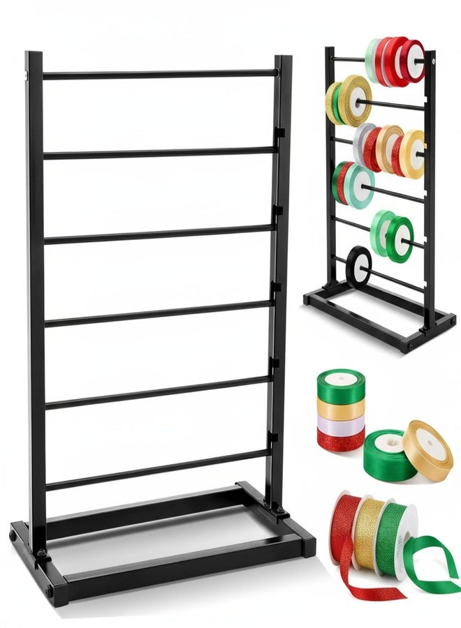 Menkxi 6 Tier Metal Ribbon Holder Organizer Rack Christmas Ribbon Rack Display Shelf Spool Holder Storage Organizer for Sewing Craft Thread Tape Wreath Crochet Roll Flower Store Wrapping Gift(Black) - Image 1