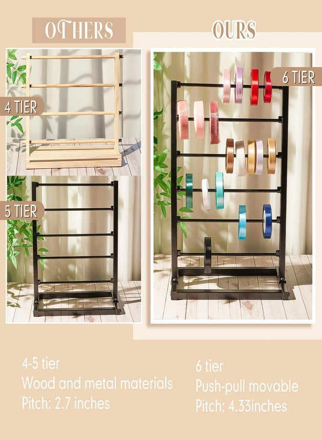 Menkxi 6 Tier Metal Ribbon Holder Organizer Rack Christmas Ribbon Rack Display Shelf Spool Holder Storage Organizer for Sewing Craft Thread Tape Wreath Crochet Roll Flower Store Wrapping Gift(Black) - Image 5