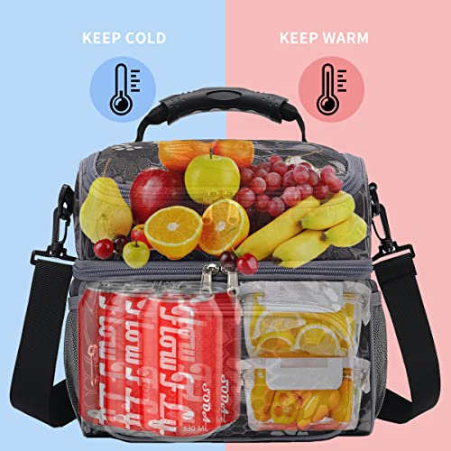 FlowFly Double Layer Cooler Insulated Lunch Bag Adult Lunch Box Large Tote Bag for Men, Women, With Adjustable Strap,Front Pocket and Dual Large Mesh Side Pockets (MWH) - Image 2