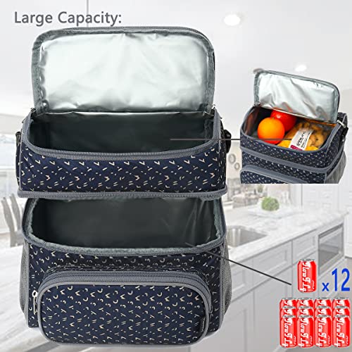 FlowFly Double Layer Cooler Insulated Lunch Bag Adult Lunch Box Large Tote Bag for Men, Women, With Adjustable Strap,Front Pocket and Dual Large Mesh Side Pockets (MWH) - Image 5