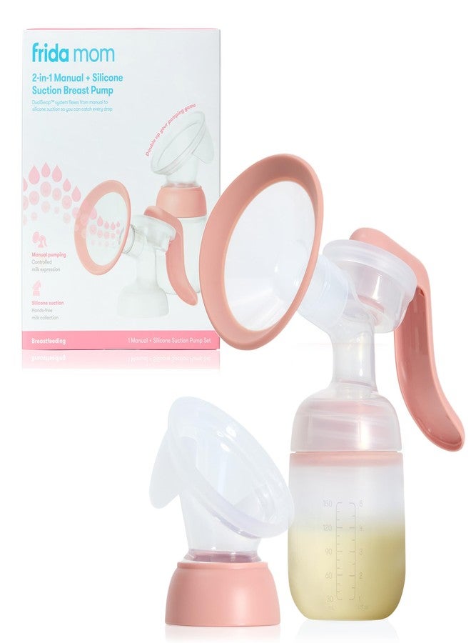 Frida Mom 2-in-1 Manual Breast Pump with Hands-Free Silicone Suction Cup, Milk Collector, Wireless Ergonomic Handle, and SoftFeel Flange for Breastfeeding - Image 1