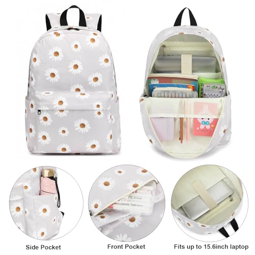 Yusudan Girls School Backpack Set Kids Teens School Bag Bookbag with Lunch Bag Pencil Bag Daisy Grey - Image 3