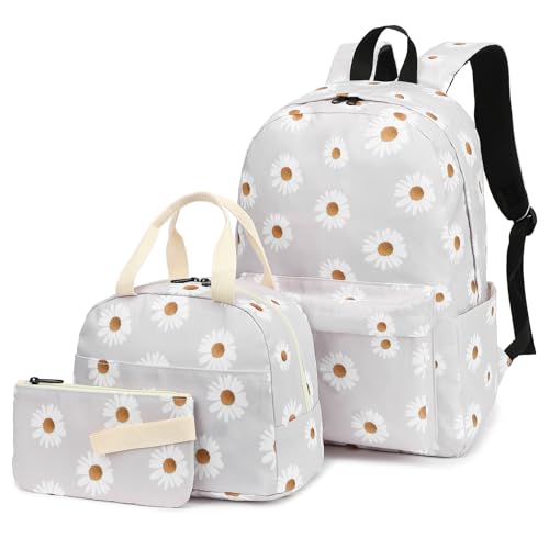 Yusudan Girls School Backpack Set Kids Teens School Bag Bookbag with Lunch Bag Pencil Bag Daisy Grey - Image 1