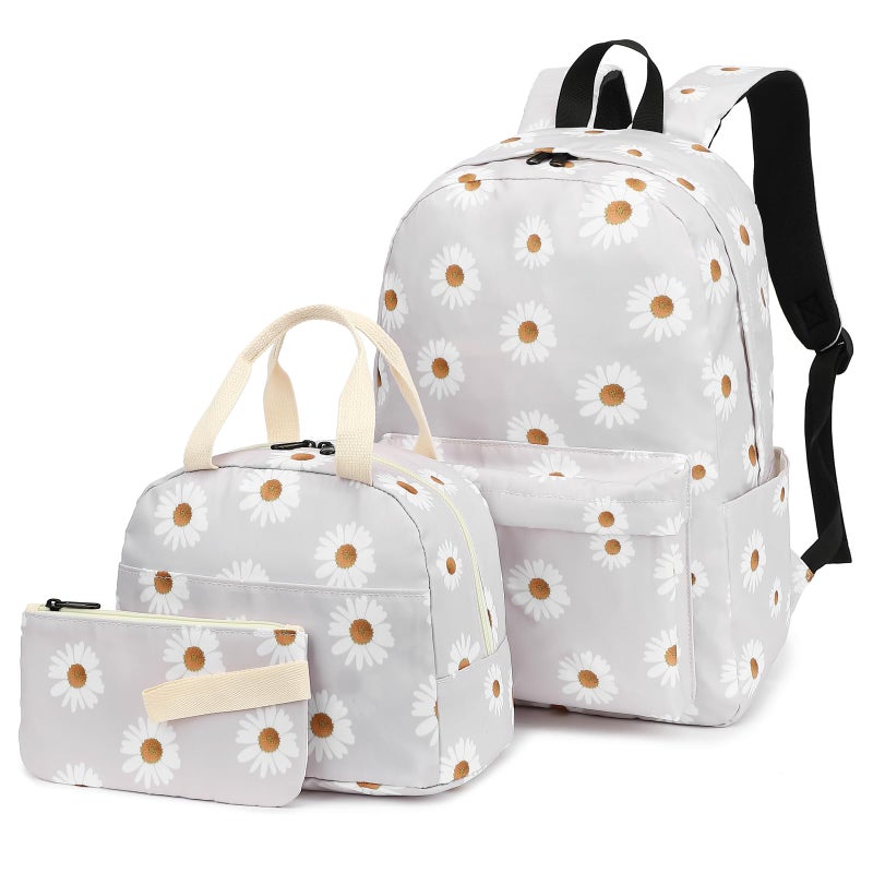 Yusudan Girls School Backpack Set Kids Teens School Bag Bookbag with Lunch Bag Pencil Bag Daisy Grey - Image 2