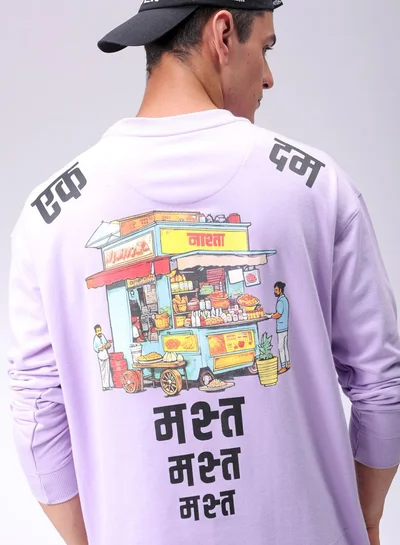 شركة المرآب الهندية Men Relaxed Fit Placement Print Crew Neck Overhead Sweatshirt