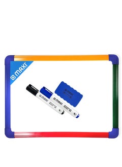 Maxi 2 Sided dry-wipe Whiteboard A3 (30x40cm) + 2pcs whiteboard Markers (Blue & Black), Child Safe Non-Toxic Inks+ 1pc dry wipe Eraser, For Home,Kitchen,Office,School  - Image 1