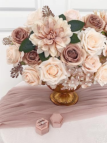 FACINOC Roses Artificial Flowers Bouquets Box Set for DIY Bridal Wedding Shower Decorations Centerpieces for Table Fake Floral Arrangement for Party Home Decor Indoor Taupe Beige - Image 3