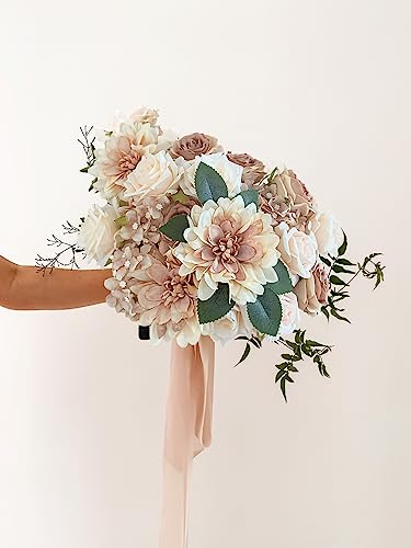 FACINOC Roses Artificial Flowers Bouquets Box Set for DIY Bridal Wedding Shower Decorations Centerpieces for Table Fake Floral Arrangement for Party Home Decor Indoor Taupe Beige - Image 5