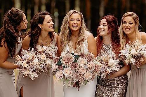 FACINOC Roses Artificial Flowers Bouquets Box Set for DIY Bridal Wedding Shower Decorations Centerpieces for Table Fake Floral Arrangement for Party Home Decor Indoor Taupe Beige - Image 4