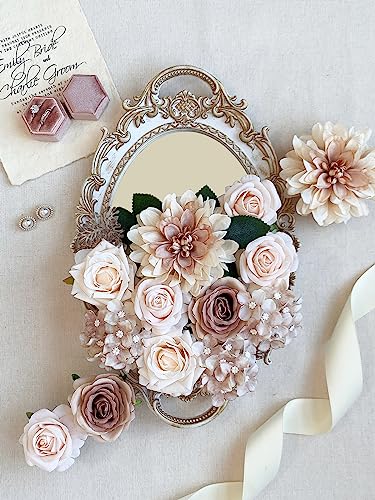 FACINOC Roses Artificial Flowers Bouquets Box Set for DIY Bridal Wedding Shower Decorations Centerpieces for Table Fake Floral Arrangement for Party Home Decor Indoor Taupe Beige - Image 2
