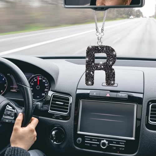 ToBeQueen Colorful Bling Letter R Car Hanging Ornament, Diamond Crystal Rhinestone Letter Pendant, Cute Lucky Hanging Ornament Women Car Mirror Hanging Accessories for Women(Black,R) - Image 5