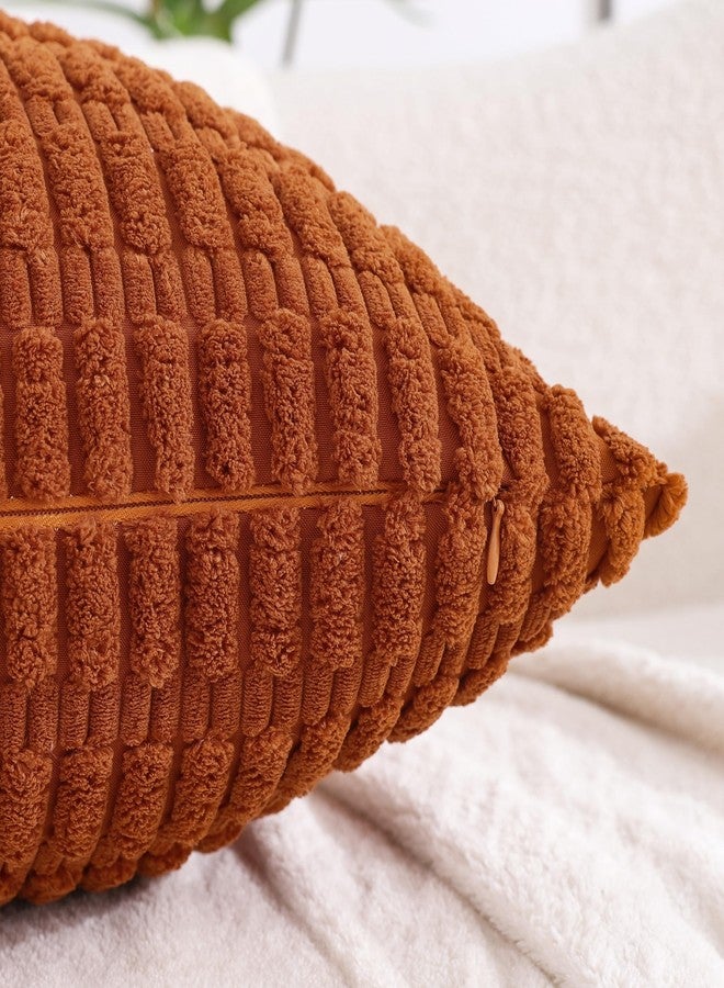 All Smiles Fall Decorative Throw Pillow Covers 18x18 Set of 4 Rust Thanksgiving Halloween Farmhouse Home Corduroy Square Cushion Case for Decor Living Room Couch Bed Sofa,Boho Terracotta Orange - Image 3