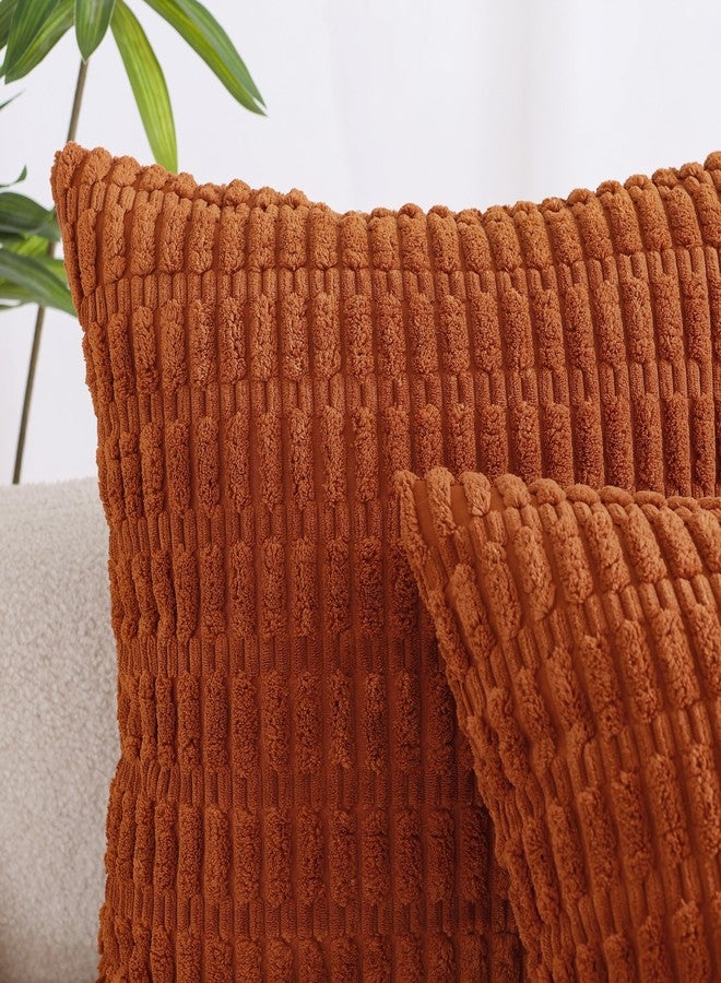 All Smiles Fall Decorative Throw Pillow Covers 18x18 Set of 4 Rust Thanksgiving Halloween Farmhouse Home Corduroy Square Cushion Case for Decor Living Room Couch Bed Sofa,Boho Terracotta Orange - Image 2