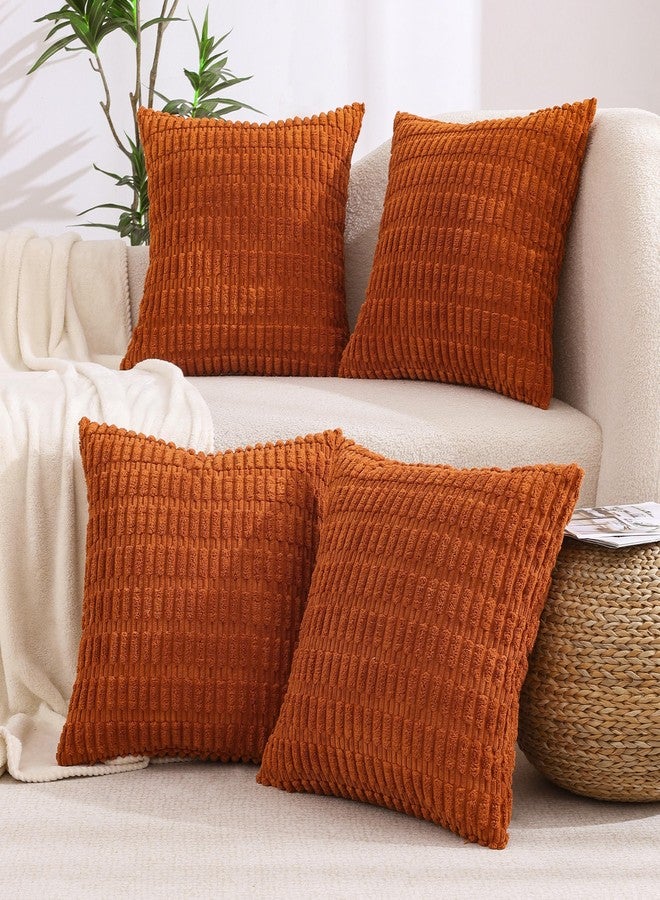 All Smiles Fall Decorative Throw Pillow Covers 18x18 Set of 4 Rust Thanksgiving Halloween Farmhouse Home Corduroy Square Cushion Case for Decor Living Room Couch Bed Sofa,Boho Terracotta Orange - Image 1