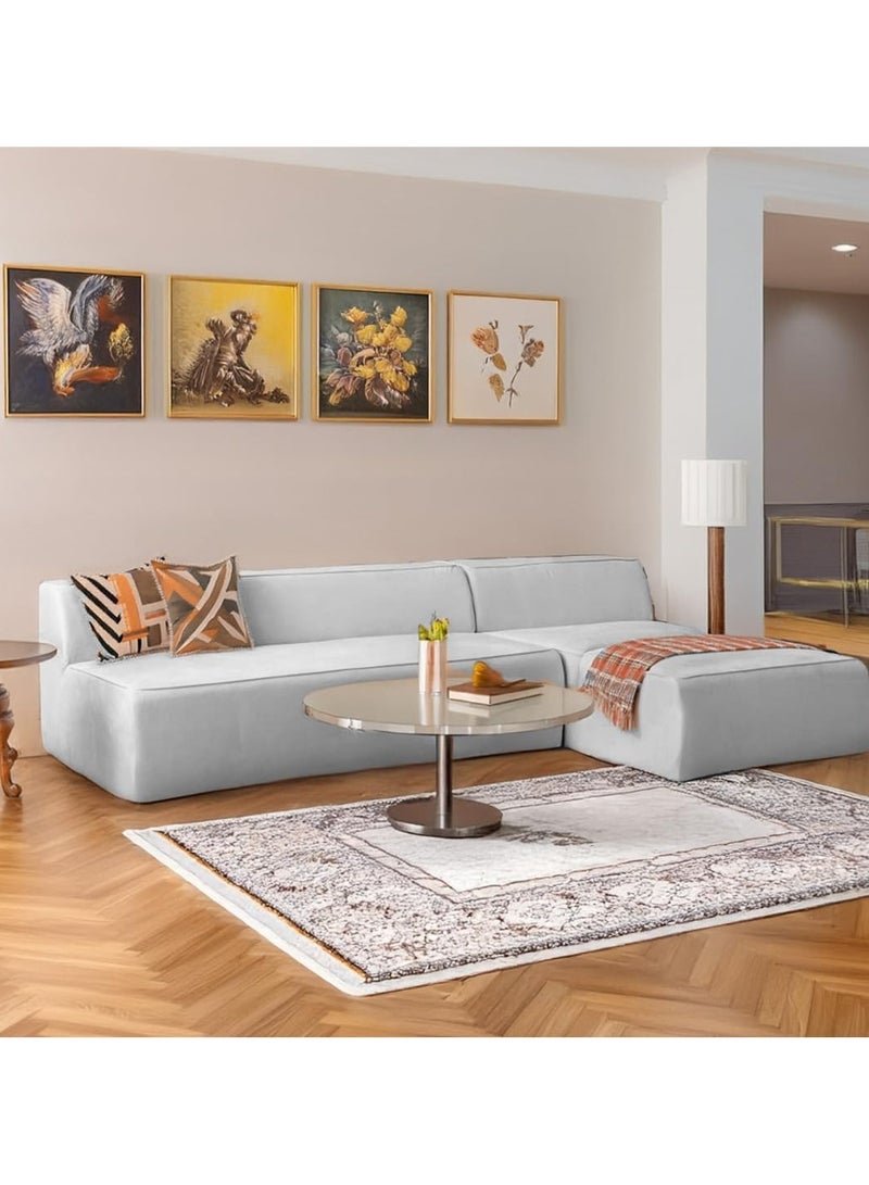 Karnak Milan Modern L-Shaped Sectional Sofa, Light Grey Velvet, Left Chaise Orientation, Space-Saving Design with Interchangeable Chaise - Image 1