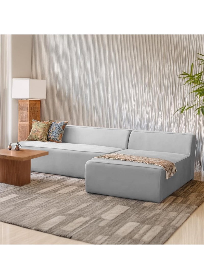 Karnak Milan Modern L-Shaped Sectional Sofa, Light Grey Velvet, Left Chaise Orientation, Space-Saving Design with Interchangeable Chaise - Image 3