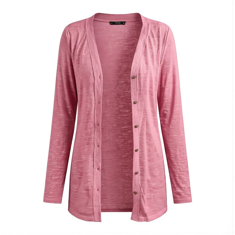 Women's Long Sleeve Cotton Cardigan Button Down Soft Knit Casual Black S - Image 4