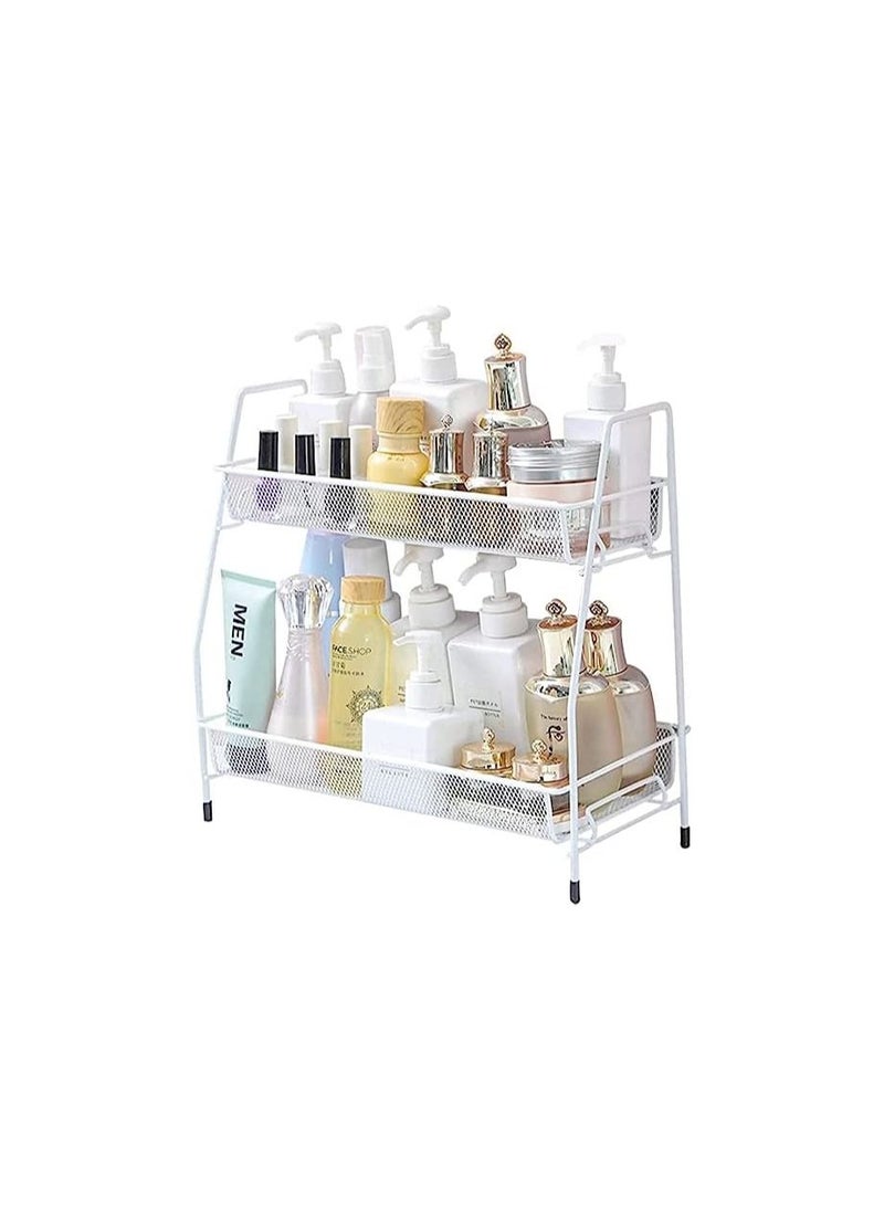 Spaceshoop Spice Rack Organizer for Countertop 2 Tier Bathroom Shelf Desktop Makeup Organizer Small Storage Rack for Kitchen Bath Room Bedroom and Office  - Image 1