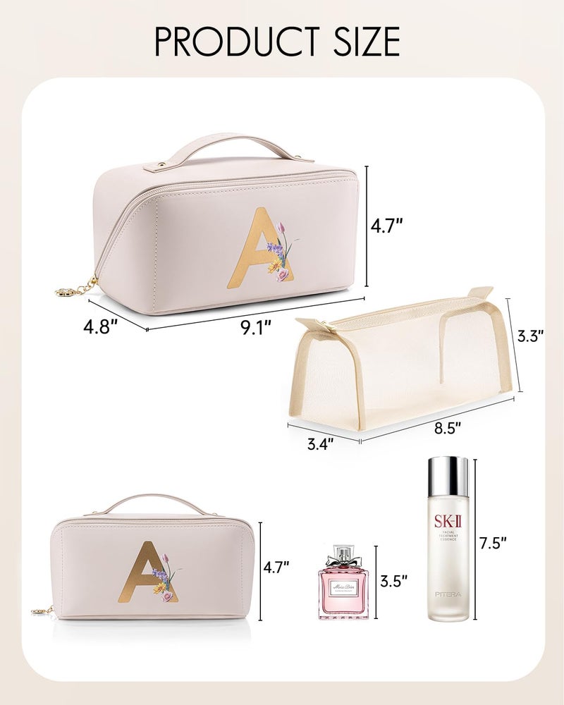 Vlando Mothers Day Mom Gifts,Graduation Gifts for Girls,Personalized Makeup Bag,Makeup Organizer Bag,Preppy Stuff Gifts for Teen Girls Birthday Gift for Women Friends Sister(Letter A) - Image 4