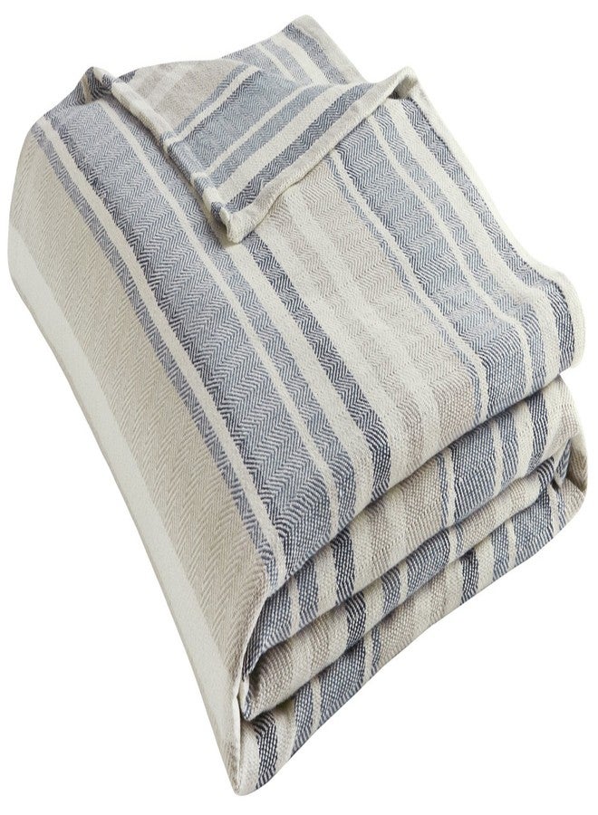 Eddie Bauer - Queen Blanket, Lightweight Cotton Bedding, Luxurious Bedding Set (Herringbone Blue Stripe, Queen) - Image 1