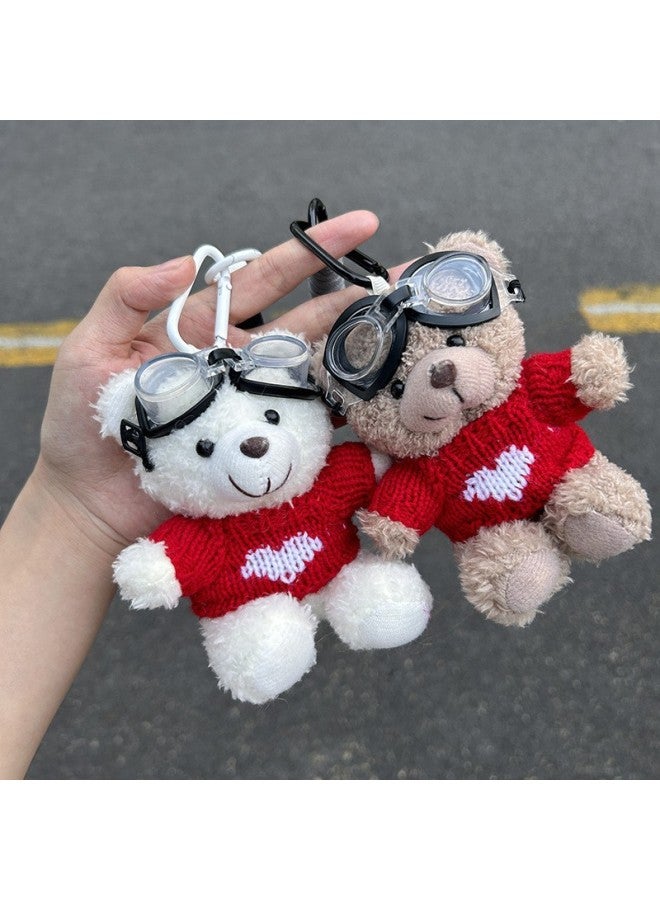 Pilot Blush Bear Bag Bag Pendant Backpack Car Key Chain Plush Doll Student Trinket Gift-Color:Red Love Clothes-pilot Little Brown Bear-Height:Premium Lanyard - Image 1