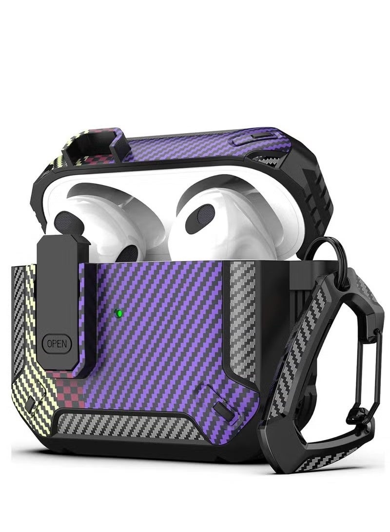 Airpods 4 Case, Airpods 4th Generation Case with Lock, Airpods 4th Generation Case, Hard Shell Rugged Shockproof Case with Keychain for Apple Airpods 4 2024 (Purple Carbon Fiber)