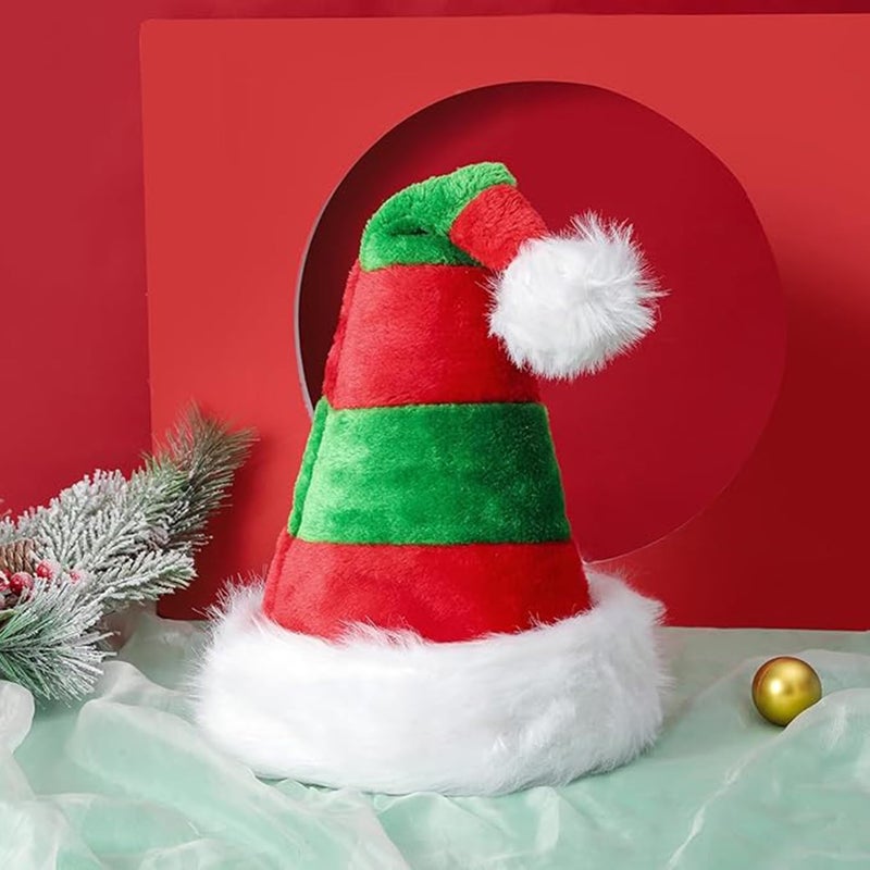 Partysanthe Plush Elf Cap Santa Hat for Adults and Children, Christmas Party Hat Velvet Christmas Hat for Unisex Adults Red and Green -1pc - Image 1