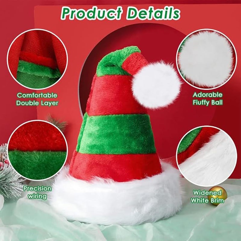 Partysanthe Plush Elf Cap Santa Hat for Adults and Children, Christmas Party Hat Velvet Christmas Hat for Unisex Adults Red and Green -1pc - Image 2