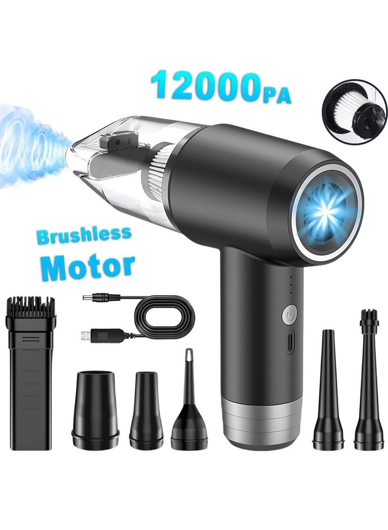 تشانجلي مكنسة كهربائية لاسلكية للسيارة ومكنسة هوائية ،مكنسة كهربائية محمولة بقوة 12000PA ومحرك بدون فرشات وبطارية 4000 mAh ومطرقة أمان ،فوهات متعددة محمولة للسيارة واللوحة المفاتيح والمنزل والمكتب والمطبخ - Image 1