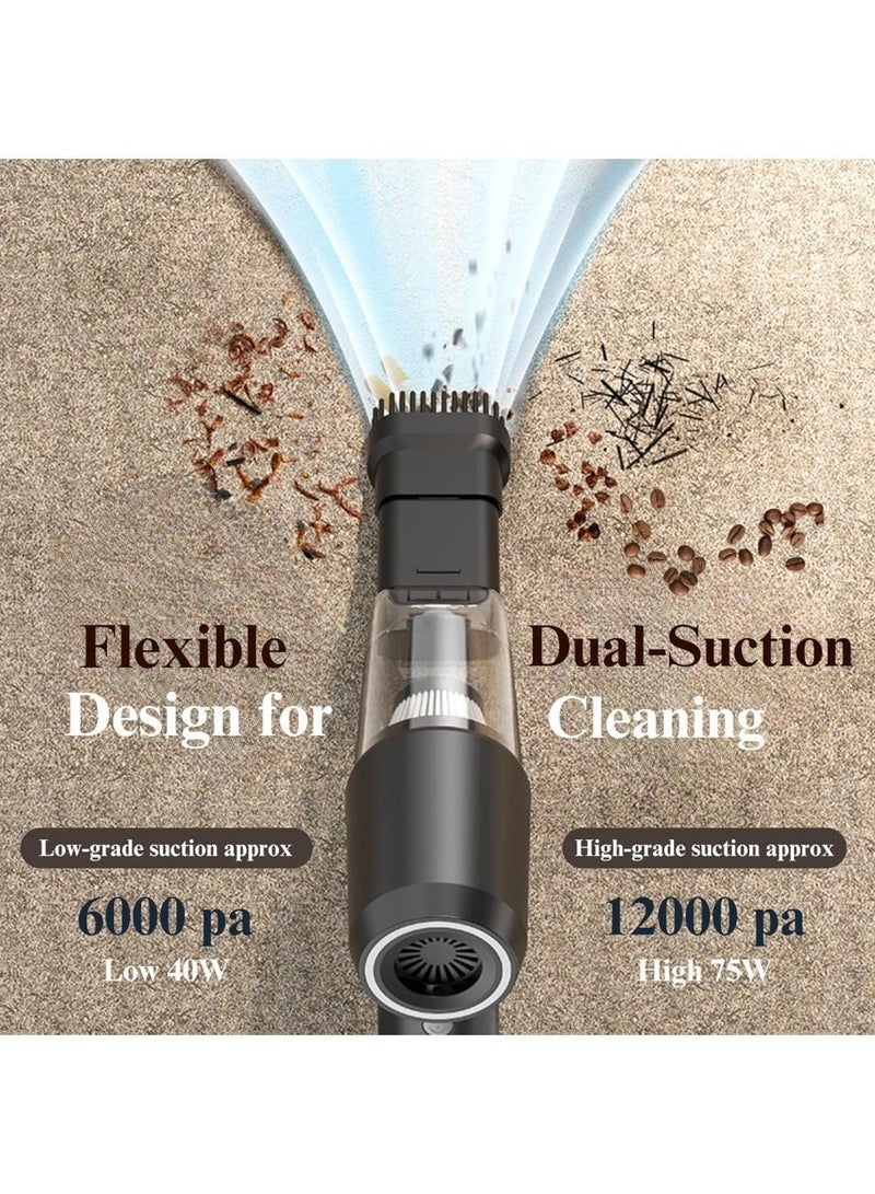 تشانجلي مكنسة كهربائية لاسلكية للسيارة ومكنسة هوائية ،مكنسة كهربائية محمولة بقوة 12000PA ومحرك بدون فرشات وبطارية 4000 mAh ومطرقة أمان ،فوهات متعددة محمولة للسيارة واللوحة المفاتيح والمنزل والمكتب والمطبخ - Image 5