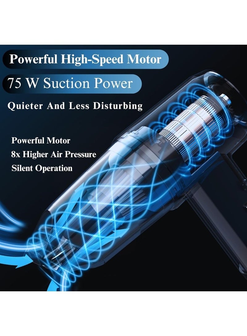 تشانجلي مكنسة كهربائية لاسلكية للسيارة ومكنسة هوائية ،مكنسة كهربائية محمولة بقوة 12000PA ومحرك بدون فرشات وبطارية 4000 mAh ومطرقة أمان ،فوهات متعددة محمولة للسيارة واللوحة المفاتيح والمنزل والمكتب والمطبخ - Image 3