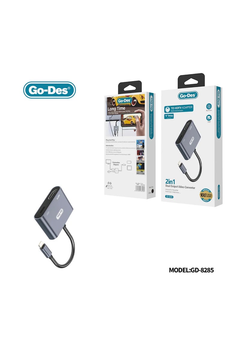 GO-DES 2-in-1 HDTV + Lightning Dual Output Video Converter 1080P HD Display for Phones and Notebooks - Image 2