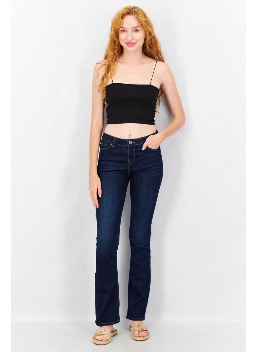 ESPRIT Women Bootcut Fit Washed Denim Jeans, Navy Blue  - Image 4