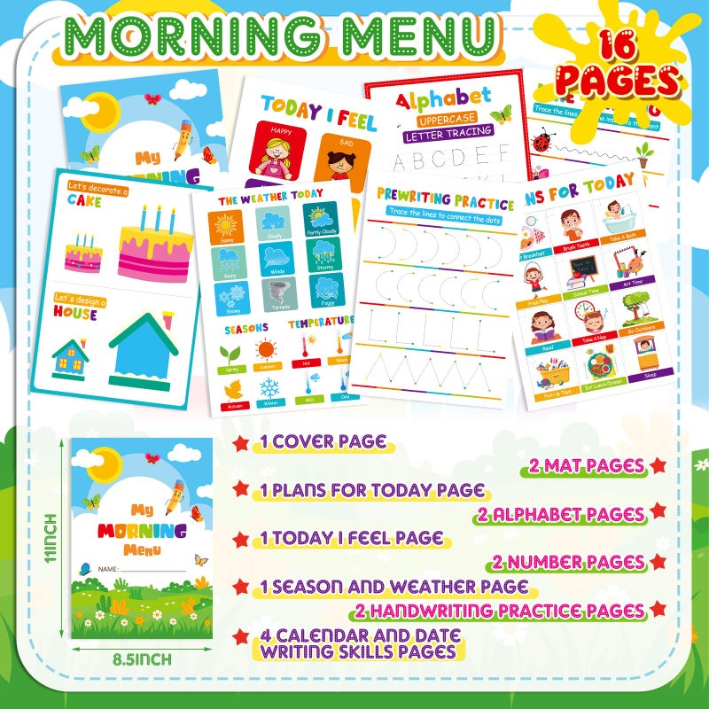 Fuyoooo Homeschool Preschool My Morning Menu Book Kit, Includes 16 Educational Posters and 2 Morning Menu Covers for Toddlers Learning Activities, Kids Operation Christmas Items Gifts(Rainbow Color) - Image 2
