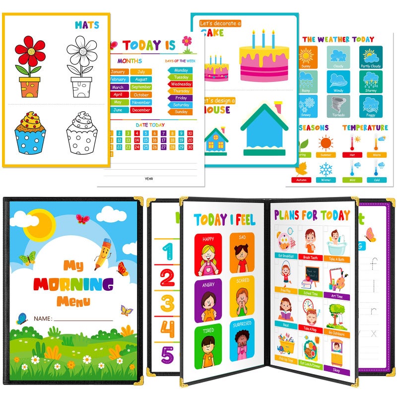 Fuyoooo Homeschool Preschool My Morning Menu Book Kit, Includes 16 Educational Posters and 2 Morning Menu Covers for Toddlers Learning Activities, Kids Operation Christmas Items Gifts(Rainbow Color) - Image 1